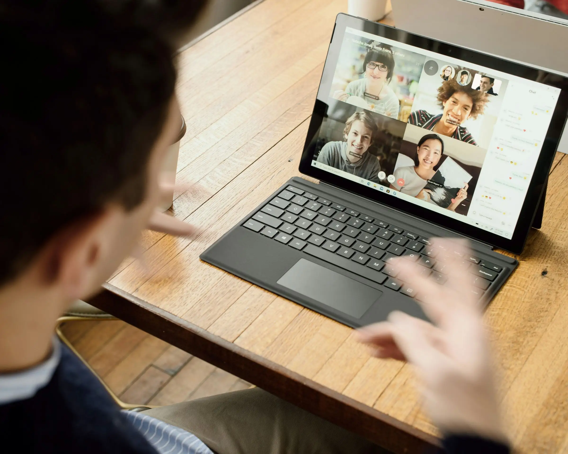 Developer on a video call with a team